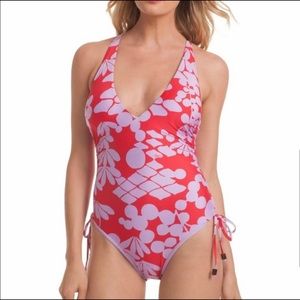 Trina Turk t-back one piece red & purple swimsuit